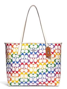 Coach Rainbow Signature Tote Bag - White Multi